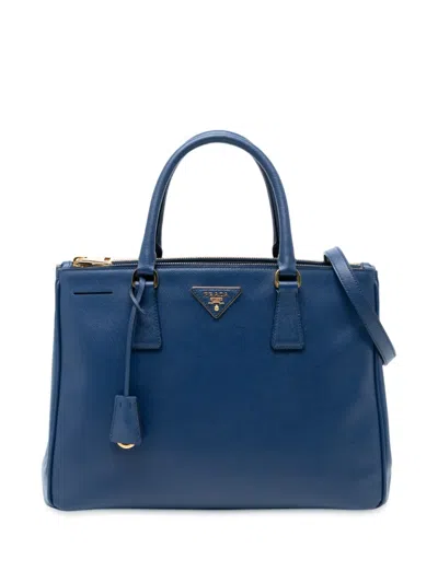 Pre-owned Prada 2010-2025 Medium Saffiano Lux Galleria Double Zip Satchel In Blue