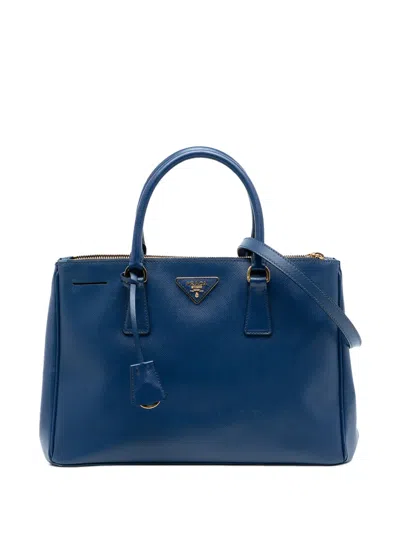 Pre-owned Prada 2010-2025 Medium Saffiano Lux Galleria Double Zip Satchel In Blue