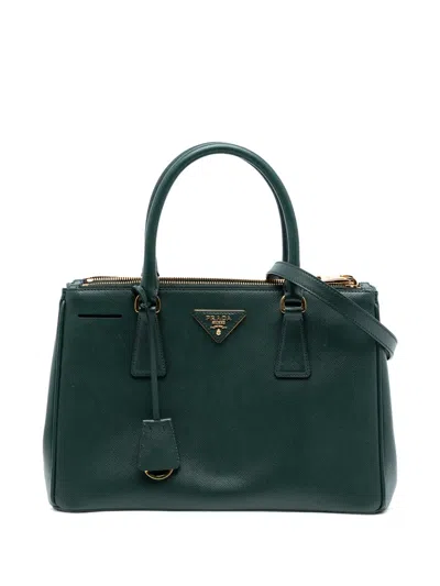 Pre-owned Prada 2010-2025 Medium Saffiano Lux Galleria Double Zip Satchel In Green