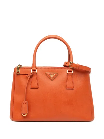 Pre-owned Prada 2010-2025 Medium Saffiano Lux Galleria Double Zip Satchel In Orange