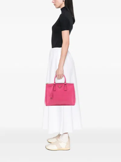 Pre-owned Prada 2010-2025 Medium Saffiano Lux Galleria Double Zip Satchel In Pink