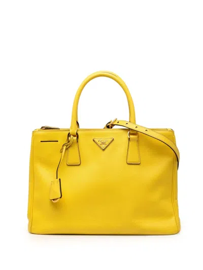 Pre-owned Prada 2010-2025 Medium Saffiano Lux Galleria Double Zip Satchel In Yellow