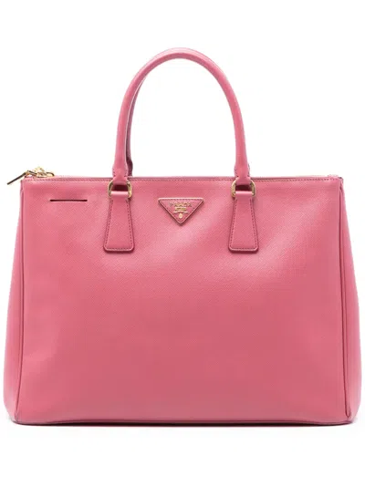Pre-owned Prada 2010-2025 Medium Saffiano Lux Galleria Double Zip Tote Satchel In Pink