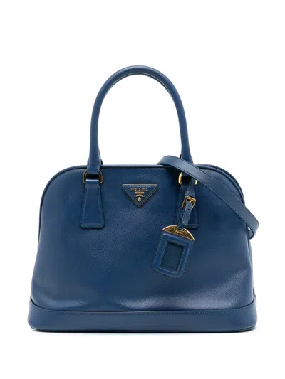 Pre-owned Prada 2010-2025 Medium Saffiano Lux Open Promenade Satchel In Blue