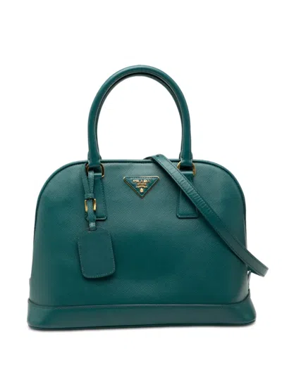 Pre-owned Prada 2010-2025 Medium Saffiano Lux Open Promenade Satchel In Blue