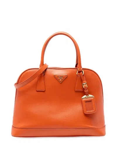 Pre-owned Prada 2010-2025 Medium Saffiano Lux Open Promenade Satchel In Orange