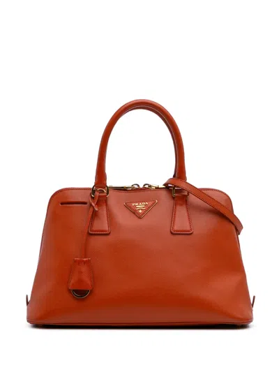 Pre-owned Prada 2010-2025 Medium Saffiano Lux Promenade Satchel In Orange