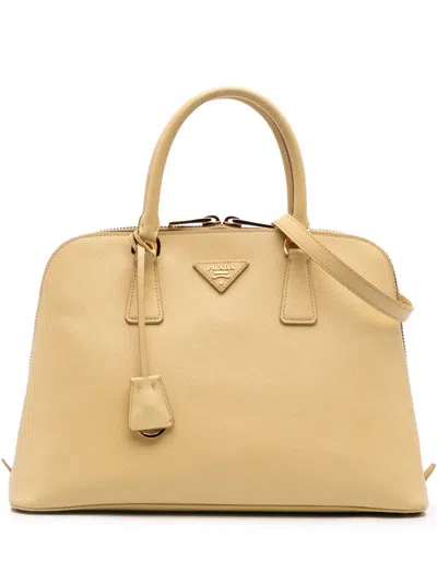 Pre-owned Prada 2010-2025 Medium Saffiano Lux Promenade Satchel In Yellow