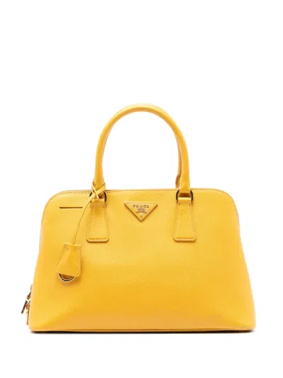 Pre-owned Prada 2010-2025 Medium Saffiano Lux Promenade Satchel In Yellow