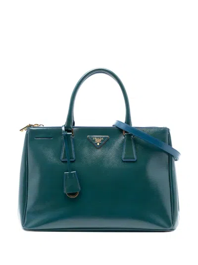 Pre-owned Prada 2010-2025 Medium Saffiano Vernice Galleria Double Zip Satchel In Blue