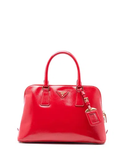 Pre-owned Prada 2010-2025 Medium Saffiano Vernice Promenade Satchel In Red