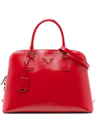 Pre-owned Prada 2010-2025 Medium Saffiano Vernice Promenade Satchel In Red
