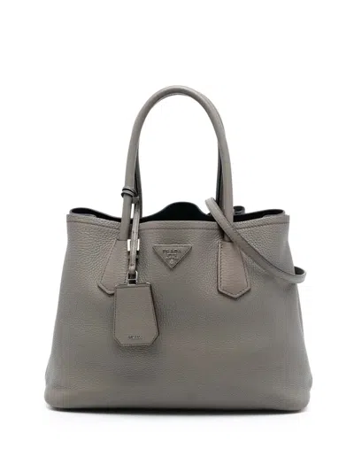 Pre-owned Prada 2010-2025 Medium Vitello Daino Cuir Double Handle Satchel In Gray