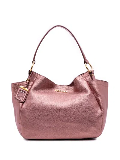 Pre-owned Prada 2010-2025 Metallic Vitello Daino Double Pocket Tote Bag In Pink
