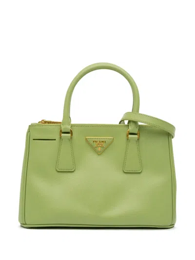 Pre-owned Prada 2010-2025 Mini Saffiano Lux Galleria Double Zip Satchel In Green