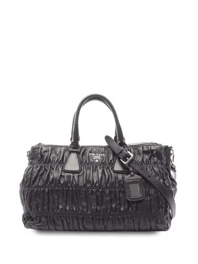 Pre-owned Prada 2010-2025 Nappa Gaufre Satchel In Black