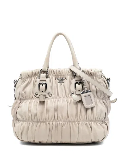 Pre-owned Prada 2010-2025 Nappa Gaufre Satchel In Brown