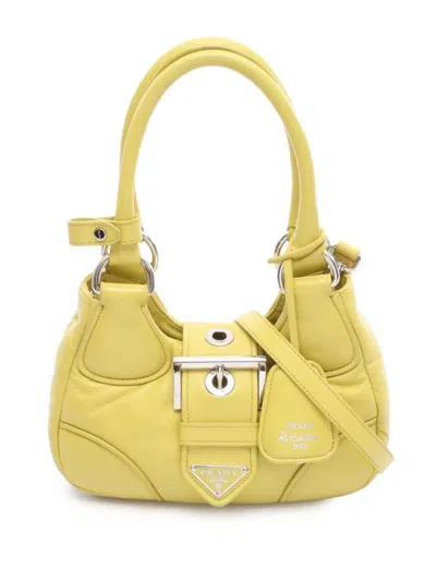 Pre-owned Prada 2010-2025 Nappa Soft Padded Re Edition 2002 Moon Satchel In Yellow