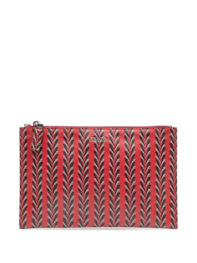 Pre-owned Prada 2010-2025 Printed Saffiano Clutch Bag In Red