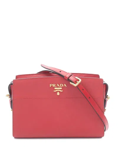 Pre-owned Prada 2010-2025 Saffiano And City Calf Esplanade Crossbody Bag In Red