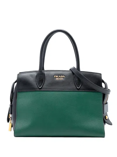 Pre-owned Prada 2010-2025 Saffiano And City Calf Esplanade Satchel In Black