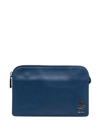 Pre-owned Prada 2010-2025 Saffiano Bellboy Clutch Bag In Blue