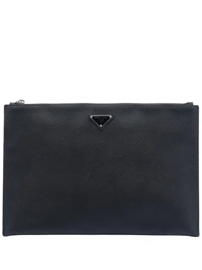 Pre-owned Prada 2010-2025 Saffiano Clutch Bag In Black