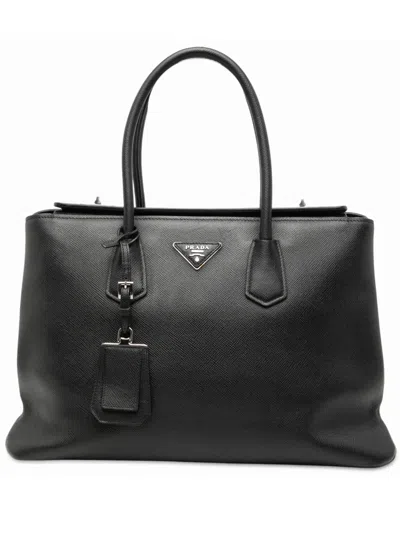 Pre-owned Prada 2010-2025 Saffiano Cuir Turnlock Twin Satchel In Black