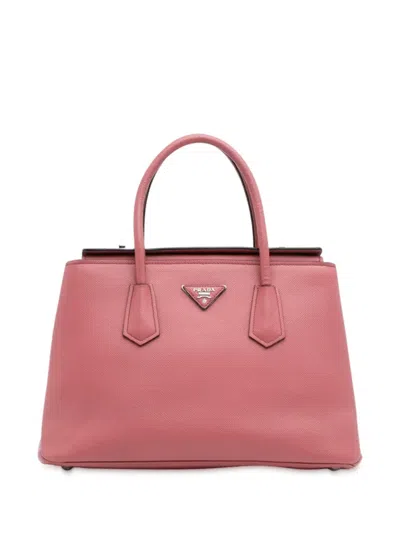Pre-owned Prada 2010-2025 Saffiano Cuir Turnlock Twin Satchel In Pink