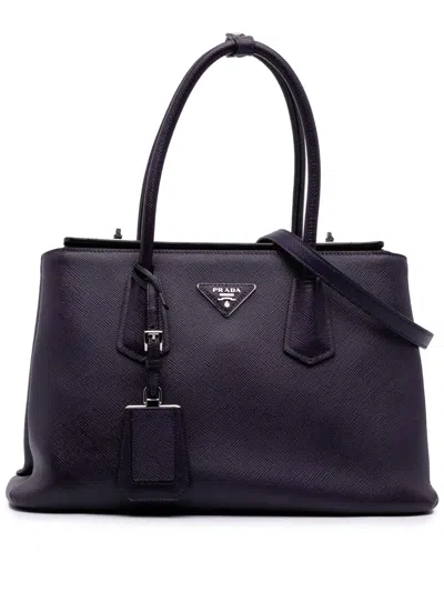 Pre-owned Prada 2010-2025 Saffiano Cuir Turnlock Twin Satchel In Purple