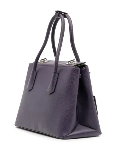Pre-owned Prada 2010-2025 Saffiano Cuir Turnlock Twin Satchel In Purple