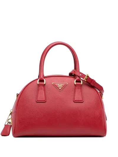 Pre-owned Prada 2010-2025 Saffiano Lux Bowling Bag Satchel In Red
