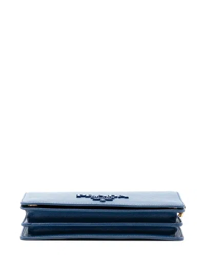 Pre-owned Prada 2010-2025 Saffiano Lux Monochrome Wallet On Chain Crossbody Bag In Blue