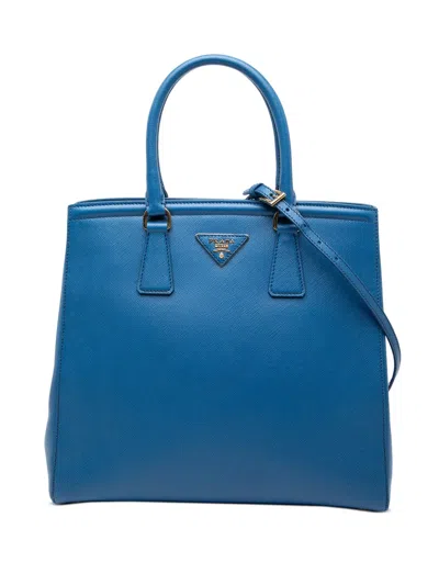 Pre-owned Prada 2010-2025 Saffiano Lux Parabole Satchel In Blue