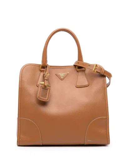 Pre-owned Prada 2010-2025 Saffiano Lux Shopping Tote Satchel In Brown