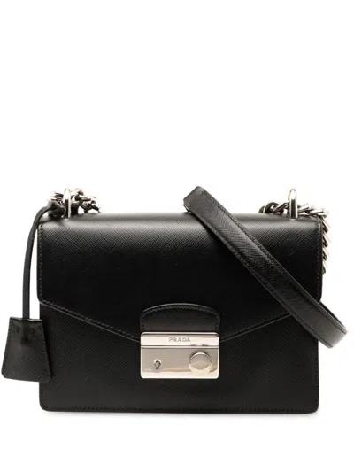 Pre-owned Prada 2010-2025 Saffiano Lux Sound Lock Crossbody Bag In Black
