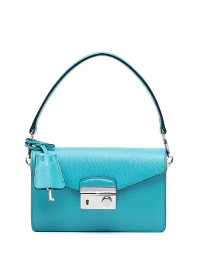 Pre-owned Prada 2010-2025 Saffiano Lux Sound Lock Satchel In Blue