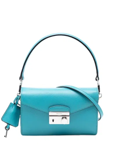 Pre-owned Prada 2010-2025 Saffiano Lux Sound Lock Satchel In Blue