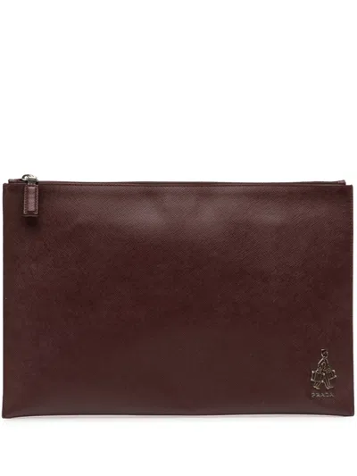 Pre-owned Prada 2010-2025 Saffiano Lux Zip Clutch Bag In Red