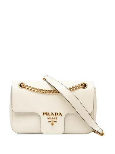 Pre-owned Prada 2010-2025 Saffiano Pattina Chain Crossbody Bag In White