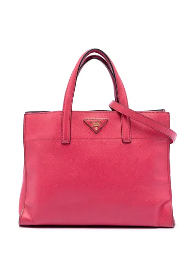 Pre-owned Prada 2010-2025 Saffiano Soft Triple Pocket Tote Satchel In Pink