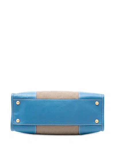 Pre-owned Prada 2010-2025 Saffiano Trimmed Canvas Canapa Logo Double Zip Satchel In Brown