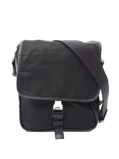 Pre-owned Prada 2010-2025 Saffiano Trimmed Tessuto Buckle Messenger Bag Crossbody Bag In Black