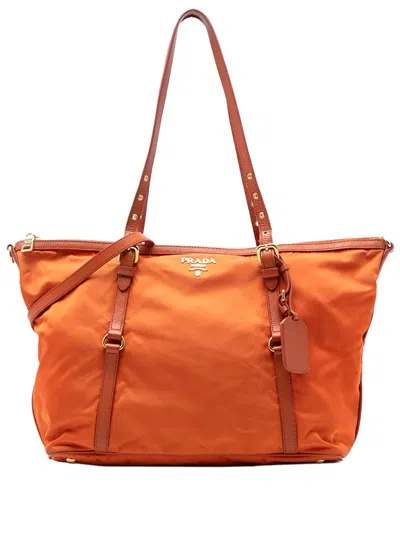 Pre-owned Prada 2010-2025 Saffiano Trimmed Tessuto Satchel In Orange