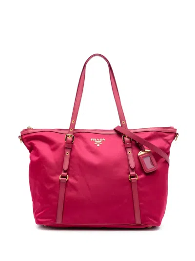 Pre-owned Prada 2010-2025 Saffiano Trimmed Tessuto Satchel In Pink