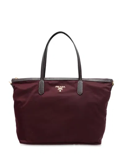 Pre-owned Prada 2010-2025 Saffiano Trimmed Tessuto Satchel In Red