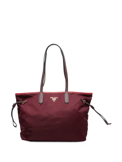Pre-owned Prada 2010-2025 Saffiano Trimmed Tessuto Tote Bag In Red