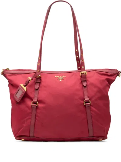 Pre-owned Prada 2010-2025 Saffiano Trimmed Tessuto Zip Top Convertible Tote Satchel In Red