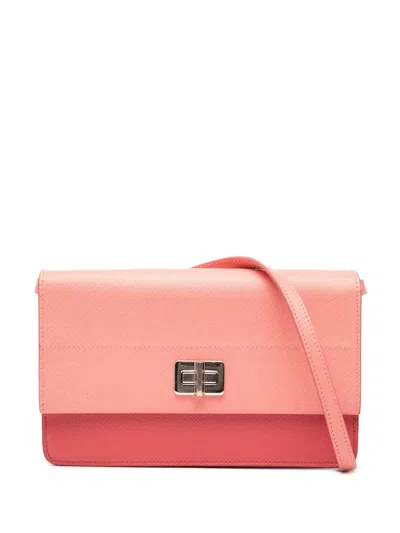 Pre-owned Prada 2010-2025 Saffiano Turn Lock Wallet On Strap Crossbody Bag In Pink