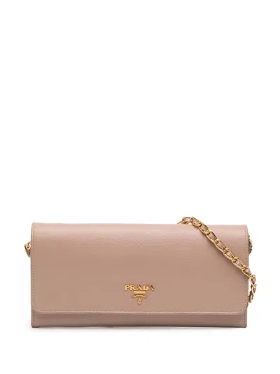 Pre-owned Prada 2010-2025 Saffiano Wallet On Chain Crossbody Bag In Brown